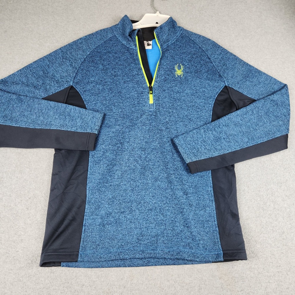 Spyder Sweater Mens Large Blue Black Long Sleeve 1/4 Zip Activewear Logo Outdoor